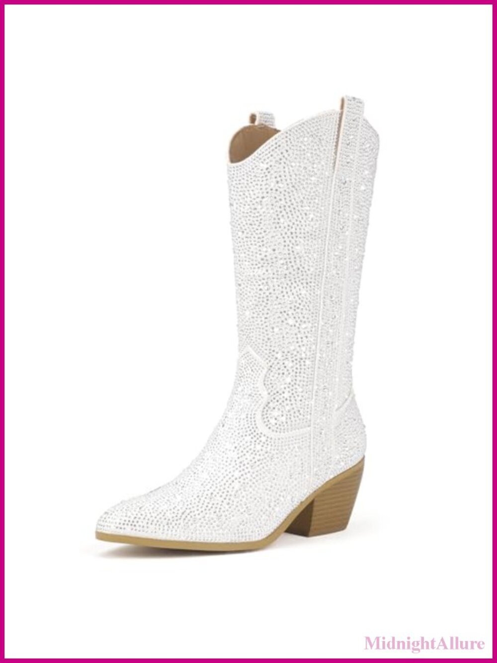 Rhinestone Mid Calf Western Cowboy Boots, 2.48" Heel